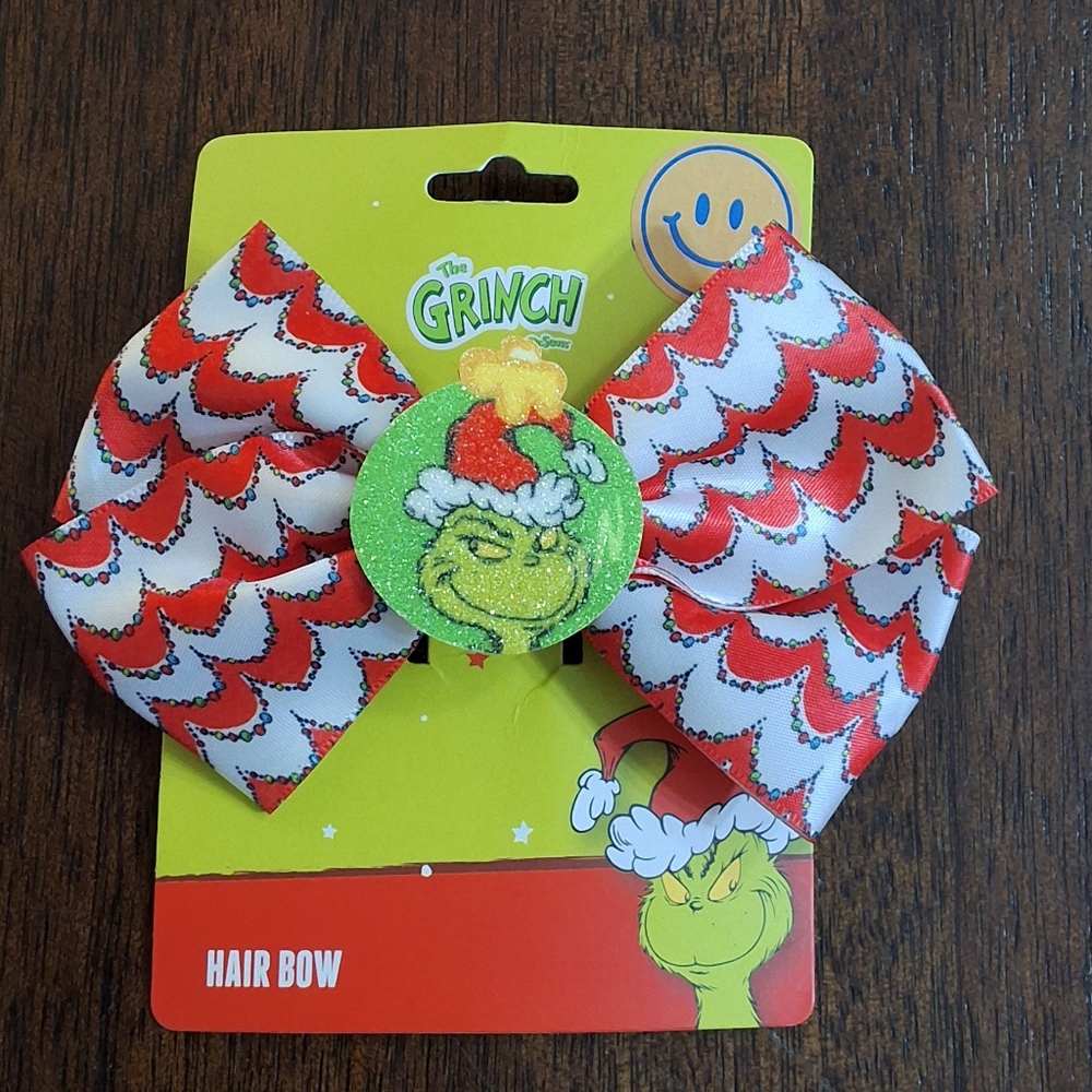 The Grinch Dr Seuss Santa Hat Girls Christmas Hair Bow on Alligator Clip, NEW